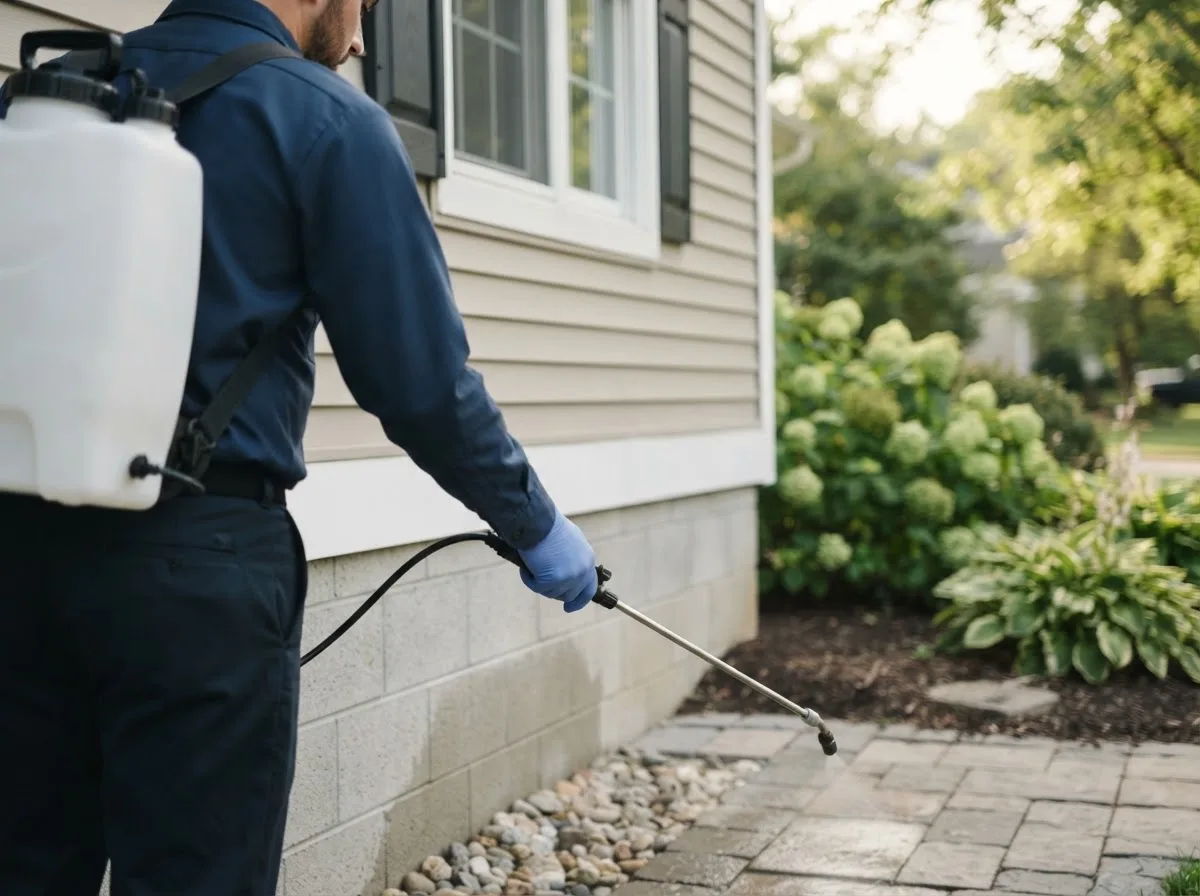 Pest control technician inspecting a home in Keene, NY